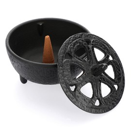 SUMNACON Cast Iron Incense Burner with Lid, Incense Holder, Incense Bowl, Incense Container, Home Decoration for Bedroom, Yoga, Living Room, Gift (Black, Small)