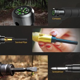 Hiking Stick Collapsible Walking Stick Staff for Hiking Outdoor Trekking Pole with Compasse, Whistle, etc. (1 Stick/ 7 Tubes)