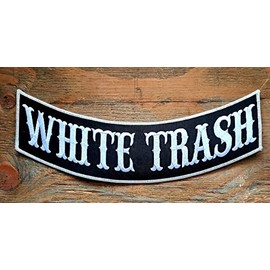KMA White Trash Biker Rocker Patch 12inchX3inch for Jacket Vest Leathers, BLACK