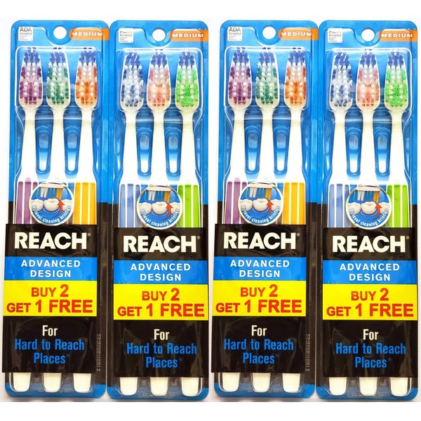 Reach Cepillo de dientes de diseño avanzado, 3 unidades (paquete de 4) colores pueden variar