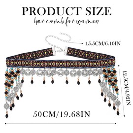 Zoestar Boho Head Chain Silver Coins Headband Bridal Headpiece Beads Tassel Hair Band Festival Hair Accessories for Women and Girls