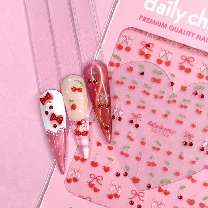 Daily Charme Valentine Bejeweled Nail Art Sticker Coquette Cherry