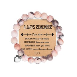 GMEDRIDAS Healing Crystal Bracelets for Women Adjustable Pink Zebra Natural Stone Bead Bracelet Jewelry Yoga Meditation Relax Gifts Friendship Birthday BFF for Women Teen Girls with Encourage Card