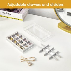 ProCase Earring Holder Organizer Jewelry Box with 5 Drawers, Acrylic Clear Earring Case with Adjustable Velvet Trays for Women - Grey, 5 Layers