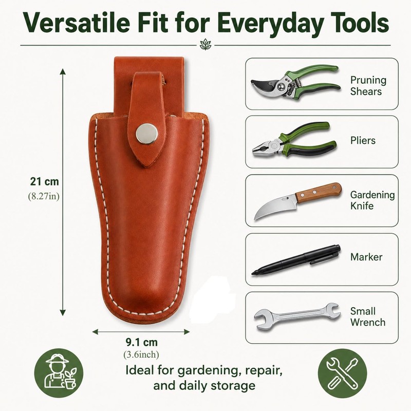 Xhziy Leather Garden Tool pouch with Snap Closure Belt Mount