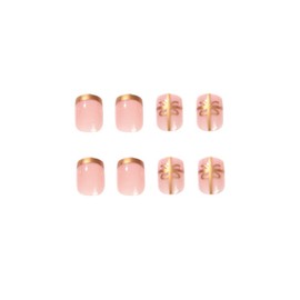 Fasle Nails for Christmas, Short Square Press on Nails with Glue Christmas 24pcs Gold French Fake Nails Stick On Nails Long Lasting Thick Gift for Women and Girls (J, 24pcs)