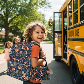 Back to School Fox Backpack Set 3PCS – Adorable Bookbag with Lunch Bag & Pencil Case, Cute Fox School Backpack for Girls Boys Kids Women, Ideal for Class or Travel