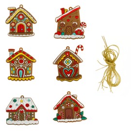 Rumyve 6pcs Gingerbread House Christmas Tree Decorations,Christmas Hanging Ornament,Christmas Tree Ornament for Xmas Holiday Party(Style A)