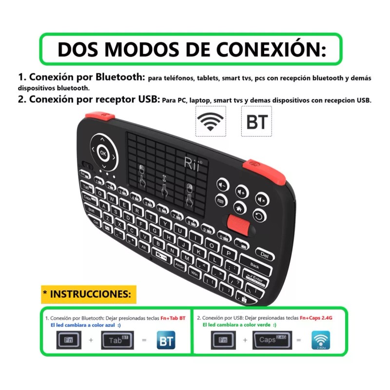Mini Teclado Riitek I4 Inalámbrico Panel Tácti Multigestos