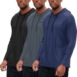 DEVOPS Men's 3 Pack Hoodie Long Sleeve Fishing Hiking Running Workout T-shirts (Medium, Black/Charcoal/Navy)