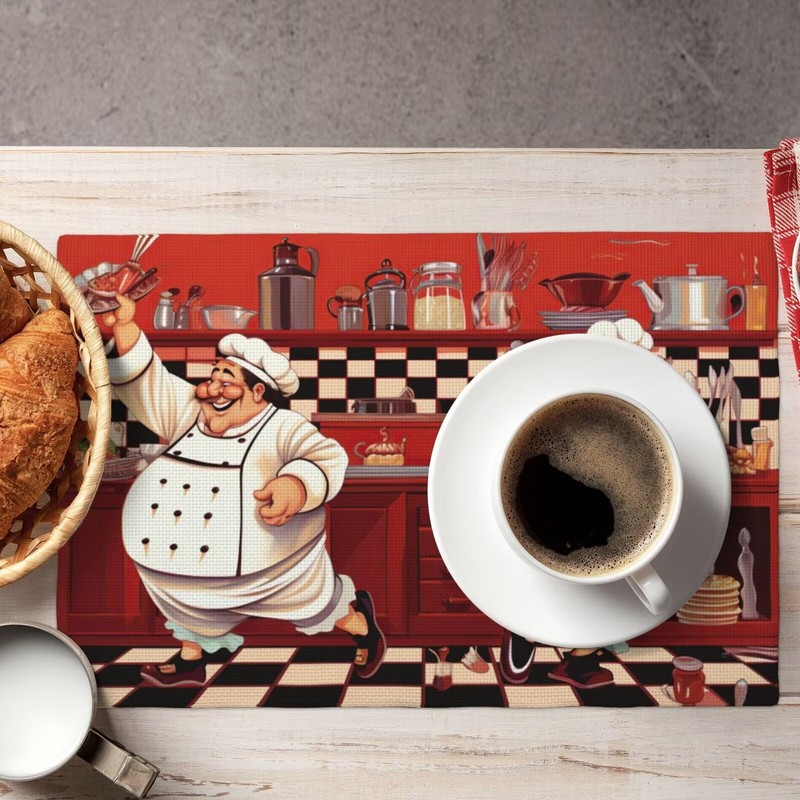 Kitchen Chef Table Placemats Set of 4 Abstract Funny Chef