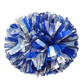 Lovecheer 2PCS Cheerleader Pom Poms Blue and Silver Holographic Pom Poms Cheerleading with Baton Handle for Sports Team Spirit Dance Adults