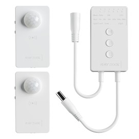RAYZEEK Wireless Motion Sensor Controller Kit-No Wiring Mini PIR Sensor Switch 12/24VDC RF Wireless Control Led Strip Lights with Dimmable,Timer for Stairway(1 ×Controller+2 ×Motion Sensor)