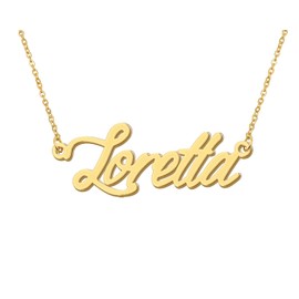 18k Gold Plated Loretta Name Necklace Initial Pendant Charm Stainless Steel Jewelry for Womens Moms
