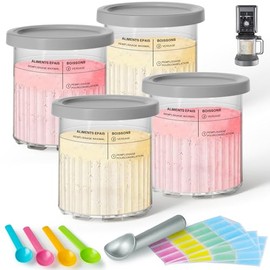 GuanQiao 4 Pack Creami Deluxe Pints & Lids for Ninja, 24 Oz Compatible with NC500 NC501 Series Ice Cream Makers, with 5 Spoons & 64 Writable Labels, BPA-Free & Dishwasher Safe, Gray