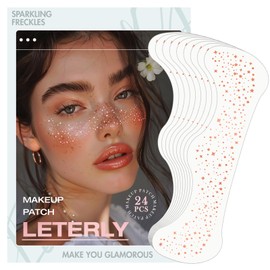 Leterly 24 Pcs Glitter Freckles Face Tattoo,Rose Gold Face Glitter Makeup Patches Cute Sparkle Freckles Patches Waterproof Makeup Speckles for Face Accessories for Women Girls