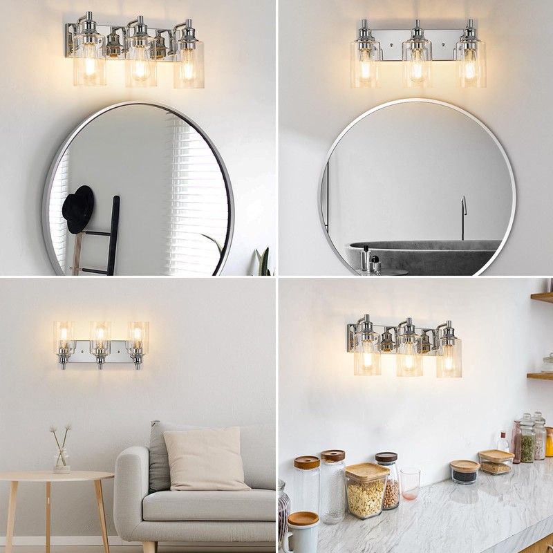 ALAISLYC 3-Light Bathroom Light Fixtures Modern Chrome Vanity Lights for