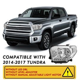 TUSDAR Chrome Headlight Assembly Compatible with 2014-2017 Toyota Tundra W/O Level Adjuster, Halogen Headlamp Not for Factory LED DRL Driver and Passenger Side