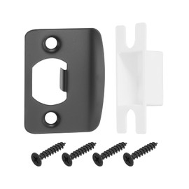 sourcing map 2 Set Door Strike Plate, 57mm x 45.0mm Stainless Steel Latch Deadbolt Replacement Lock Strike Plate for Door Frame Door Jamb Reinforcement, Round Corner, Black