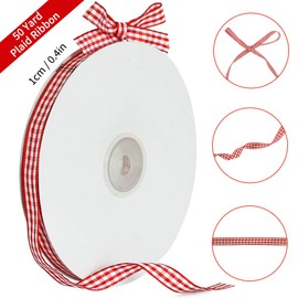 TONIFUL 3/8 Inch x 50 Yards Red and White Gingham Thin Ribbon Buffalo Plaid Craft Ribbon for Gift Wrapping Baby Shower Hair Accessories Bows DIY Birthday Party Wedding Decoration Sewing