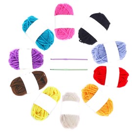MUNSKT 10 x 13g Crochet Yarn Kits for Beginners Adults Kids, Colorful Acrylic Knitting Wool with 3mm 4mm Crochet Hooks, Used to Make Blankets, Pet Clothes, Hats, Towels, Gloves, Handbag, Doll