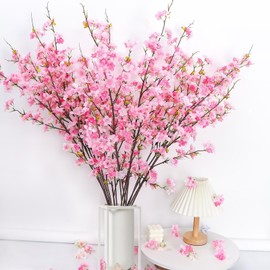 IREMATE 4Pcs Cherry Blossom Branches, 42.13in Artificial Cherry Blossom Tree Stems, Artificial Flowers Faux Silk Plum Blossom Branches, Artificial Cherry Blossom Decor for Home, Dark Pink(No Vase)