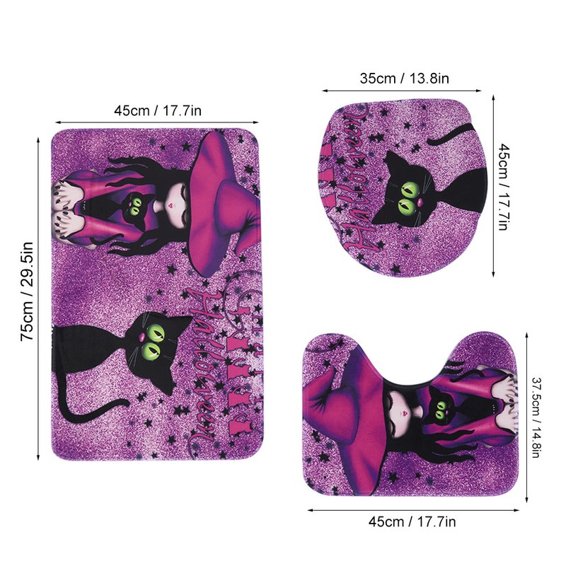 3PCS Witch Pattern Polyester Toilet Mat Carpet Non slip Bath
