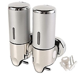 MIMIA Anti-Theft Lock Bathroom Lavatory Refill Large Capacity Soap Dispenser Shampoo Rinse Wall Mounted (2 Rungs, Silver)