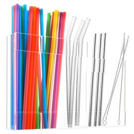 Acrylic Straw Dispenser Organizer - Reusable Metal Straw Holder for Countertop & Cabinet Storage - Perfect for Tumbler Cups, Keep Straws Neat & Accessible, Compatible with Long & Short Straws (Clear)