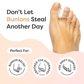 ZenToes Firm Gel Toe Separators for Overlapping Toes, Bunions, Big Toe Alignment, Corrector and Spacer, Strong Support - 4 Pack (Firm Frosted Clear)