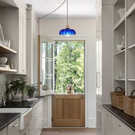 XZHGCEE Plug in Pendant Light: Hanging Light Plug in Fixture Bule Glass Hanging Lamp, Pendant Lighting for Kitchen Island, Bedroom, Dining Room, Living Room, E26 No Bulb