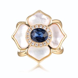 Kokoma Elegant Flower Scarf Ring for Lady Blue Crystal CZ Floral Scarf Brooch Buckle Shawl Clip Silk Scarf Clip Decoration Accessories Jewelry Statement Ring for Women