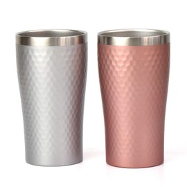 Marusan Kondo 05677 Thermo Tumbler, Pair of Vacuum Insulated, Double Wall Construction, Stainless Steel, Silver & Pink, 12.5 fl oz (370 ml), Gift Set