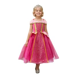TYHTYM Princess Aurora Dress Kids Sleeping Beauty (Princess Aurora Dress + Accessory Set) 6-piece Set Kids Costume (Rose, 115)