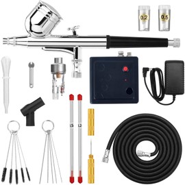 Magicrose Dual Action Mini Air Compressor Airbrush Kit Gravity Feed Air Brush with Spare Nozzle Needle and Airbrush Cleaning Kit Painting Mini Air Brush Set for Painting Portable Air Brush Set