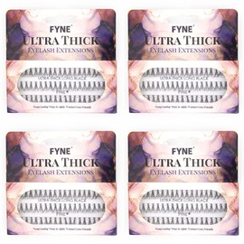 Ultra Thick Lashes by FYNE – 4 Packs of Long Cluster Lashes | Easy to apply Individual Eyelash Extensions | Effortlessly create a Natural Eyelash look with these Lash Extensions