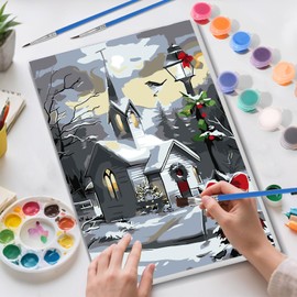 Skyboda Christmas House Paint by Numbers Kit for Adults Beginners with Frame, House Adult Paint by Number Kits on Canvas, Easy DIY Oil Painting Kits for Home Decor, 8x12in