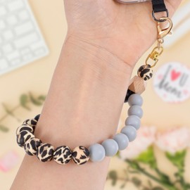 AOZUO Marble Silicone Beaded Phone Wrist Strap, Phone Bracelet Strap Lanyard with Tether Tab, Elastic Mobile Phone Chain Strap Hands-Free Phone Wristlet with Patch for Shopping Walking Sport