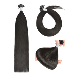 Real Hair Bondings U-Tip Hair Extensions Real Hair Keratin Bondings Real Hair 45 cm Remy Real Hair Extensions Bondings (50 g #1B Natural Black)