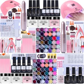 Acrylic Nail Kit for Beginners: Professional Acrylic Powder Set with Everything for Starter Gel Nail Polish U V Light Nail Drill Full Tools Decoration for Home Salon Women
