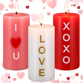 Threlaco 3pcs Valentine's Day Pillar Candles 2.95 x 5.91 Inches White Pink Red Column Candles Burning Soy Wax Long Lasting Dinner Candles Wedding Decorations for Romantic Valentine Lovers Weddings