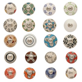 Shyamvun Ceramic Drawer Knobs Vintage Cabinet Pulls, Retro Dresser Knobs, Decorative Flower Knobs for Cupboards & Draws Blue, Furniture Pull Handles - Pack of 12