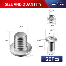 1/4-20 x 5/16" 20Pcs Flat Head Hex Socket Cap Screws Bolts Barrel Nuts Kit, 304 Stainless Steel 18-8, Full Thread by SG TZH (with Hex Spanner)
