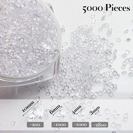 VEGCOO 5000 Pieces Scatter Crystals, Wedding Table Decorative Acrylic Crystals, Confetti Diamonds Crystal Rhinestones 3 mm, 4 mm, 6 mm for Vase Filler Wedding Christmas Party (Transparent)