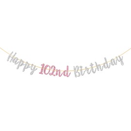 Halodete Happy 102nd Birthday Banner, Women 102 Years Old Banner, 102nd Birthday Gifts, Cheers to 102 Years Party Garland Bunting Decorations - Silver Glitter