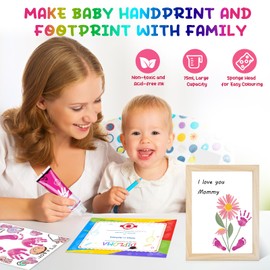 TOGOU2S Baby Hand and Footprint Kit Baby Safe Paint with Sponge Attachment Non Toxic & Acid-Free, Easy Colour Application, Dog Paw Print Kit Easy to Clean, DIY Creative Keepsake 75ml/Tube (Pink)
