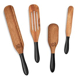 As Seen on TV, Mad Hungry Spurtle 4pc Set, Acacia Premium Wood Finish, Cooking Utensils for Non Stick Cookware, Baking, Whisking, Smashing, Scooping, Spreading, Serving and More.