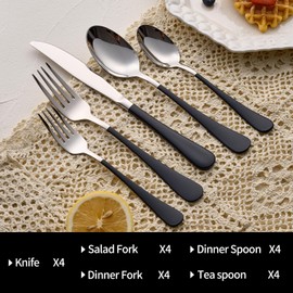 DINYWOW 20-Pieces Black Silverware Sets for 4,Black Handle Stainless Steel Cutlery Set, Include Forks Spoons and Knives Set, Dishwasher Safe Utensil Sets for Home Restaurant