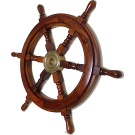Antik 2000 Maritime Wooden Ship Wheel with Brass Hub Diameter 30 cm