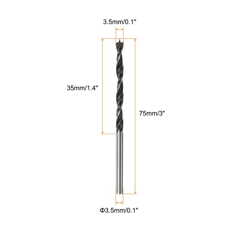 sourcing map 5pcs Brad Point Drill Bits 3.5mm(9/64") Dia Straight